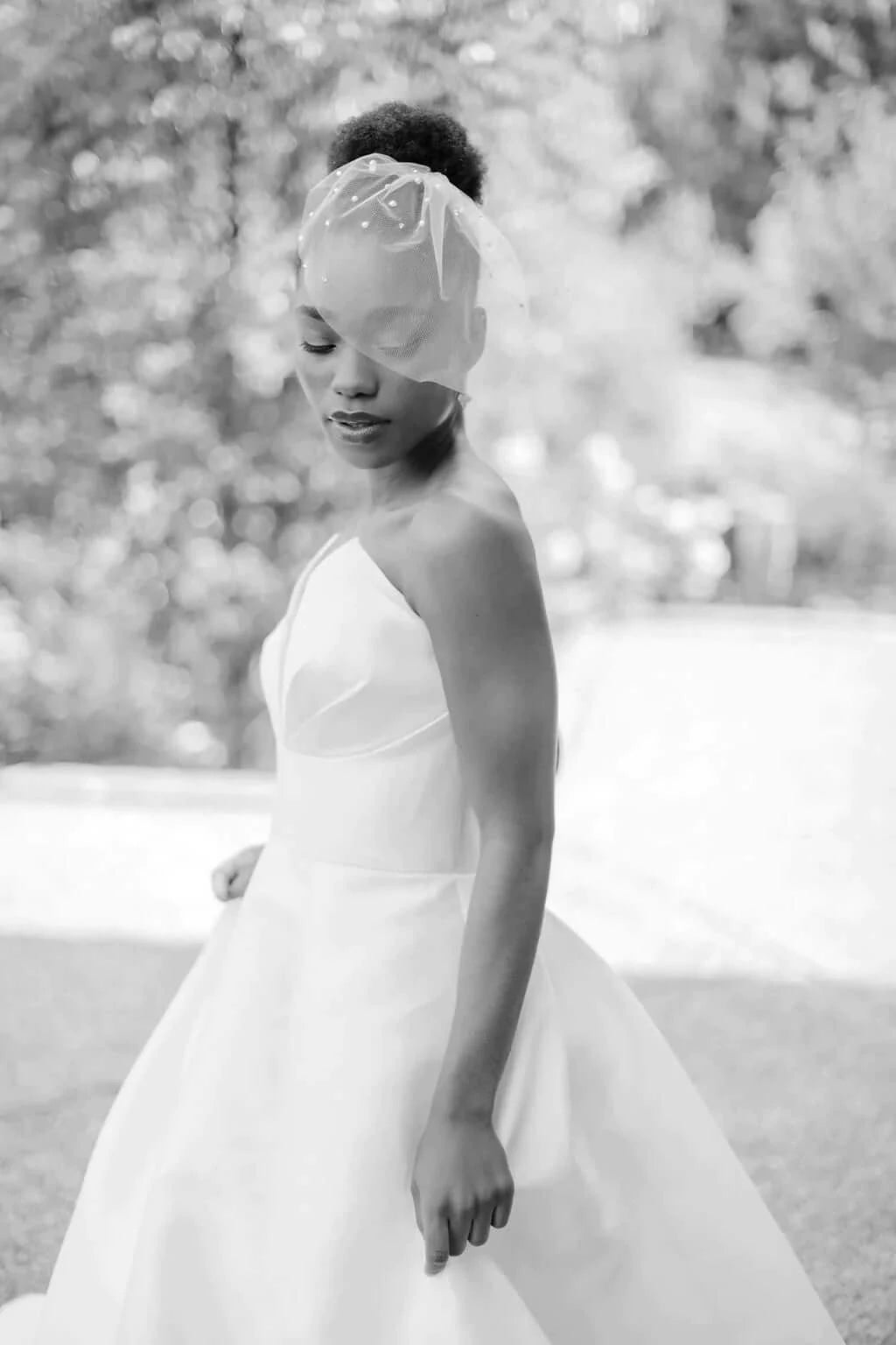 Mini Tulle birdcage veil with crystal pearl accents - ready to ship Tessa Kim