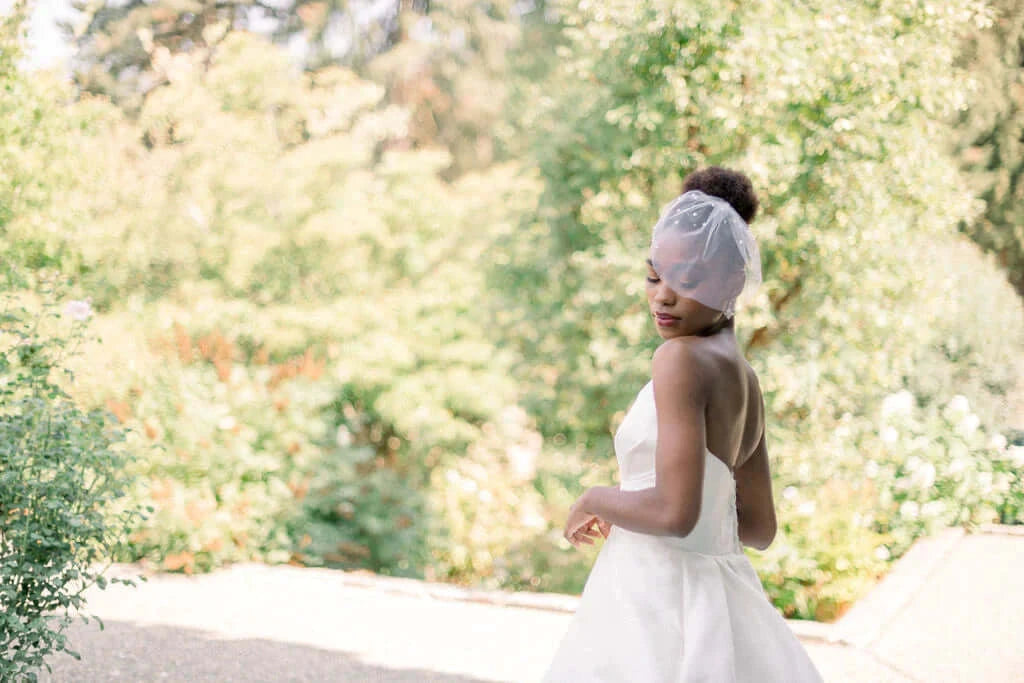 Mini Tulle birdcage veil with crystal pearl accents - ready to ship Tessa Kim