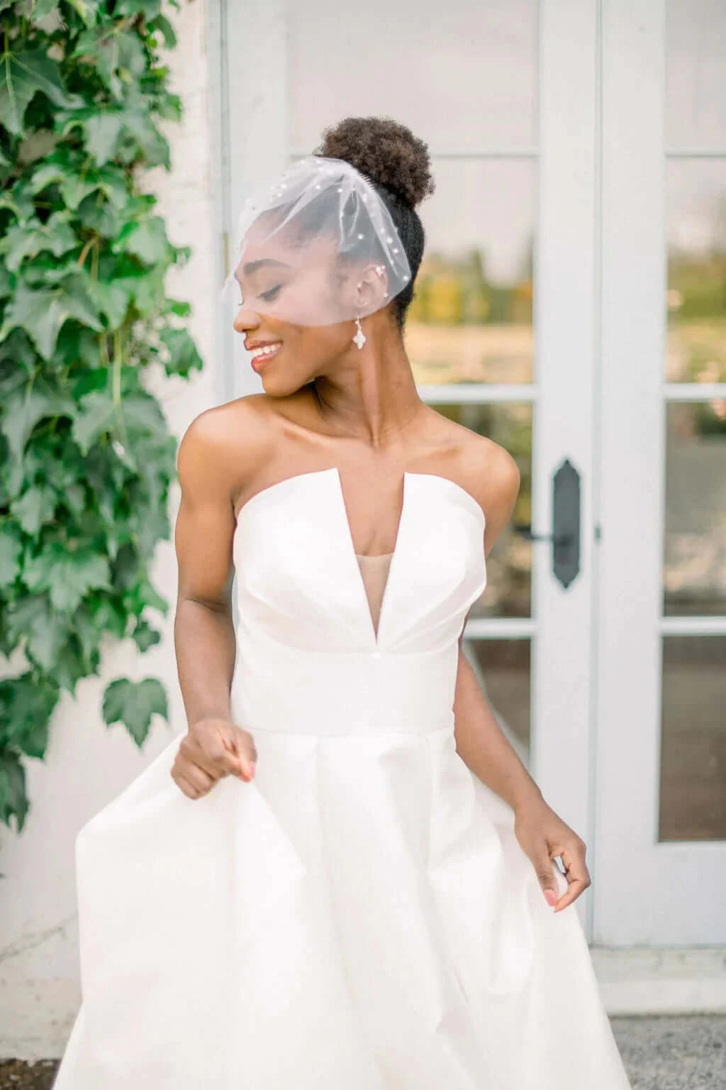 Mini Tulle birdcage veil with crystal pearl accents - ready to ship Tessa Kim