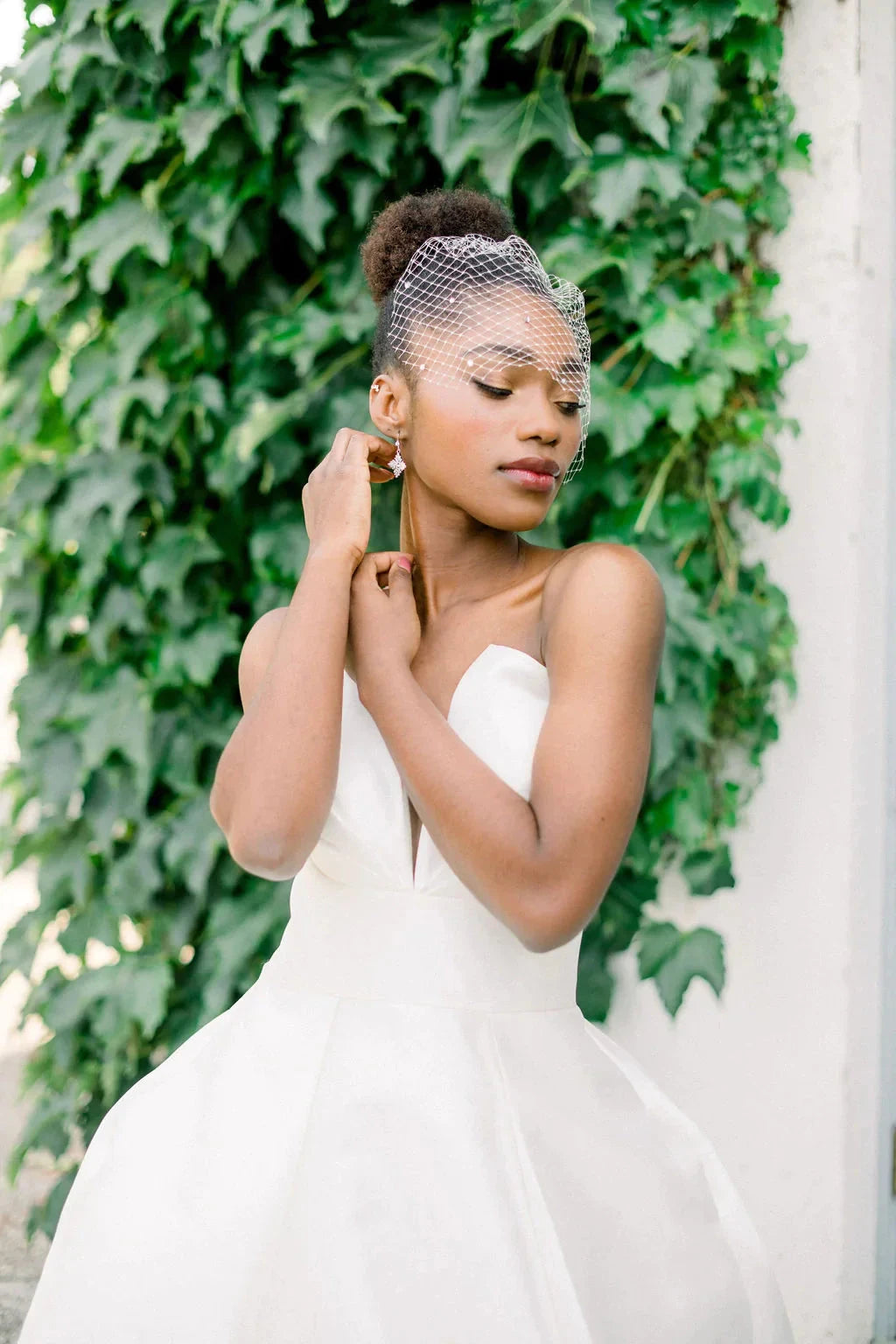 Mini birdcage veil with crystals - ready to ship Tessa Kim