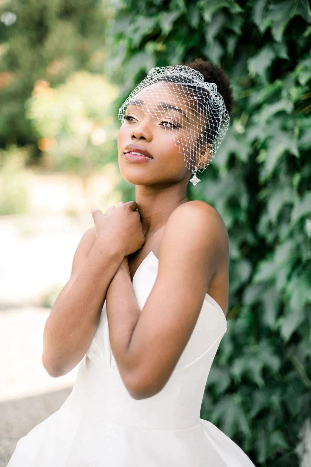 Mini birdcage veil with crystals - ready to ship Tessa Kim