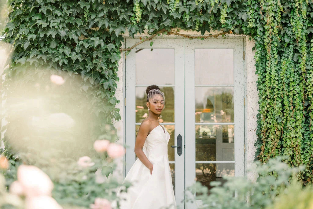 birdcage veil with rhinestones