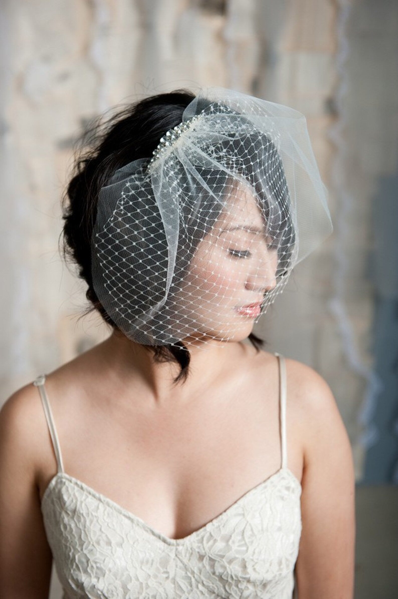 Mini double layer blusher birdcage veil - ready to ship Tessa Kim