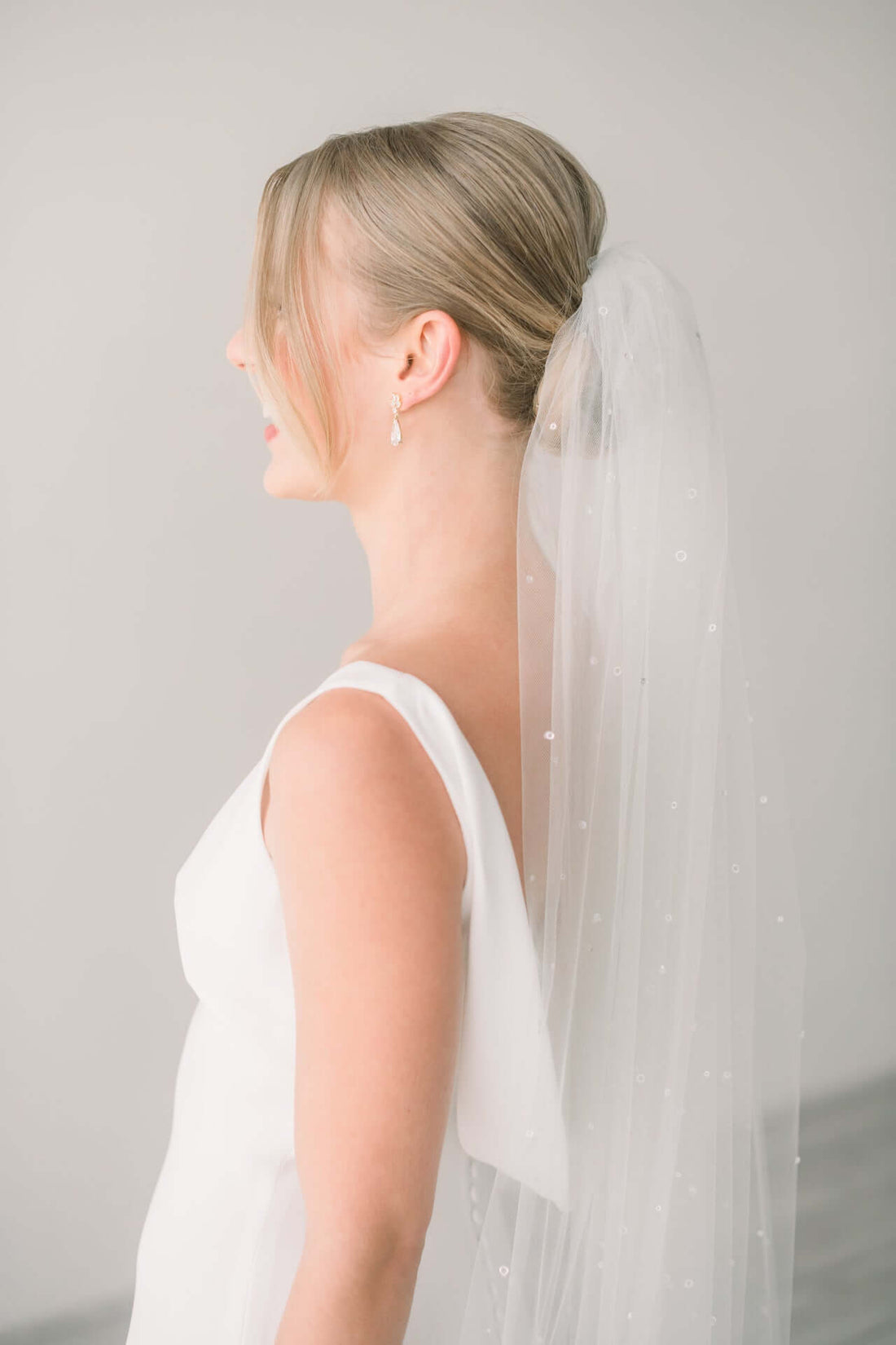 Should the veil go over or behind your shoulders?