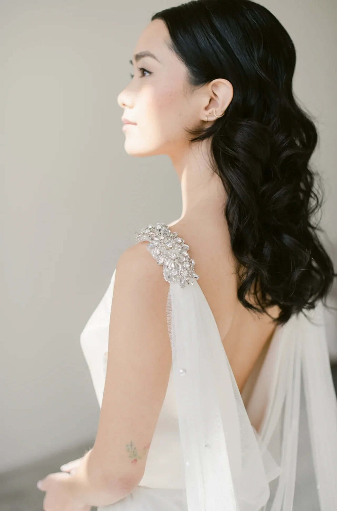 Featured product: Bridal drape cape veil with adornments Tessa Kim