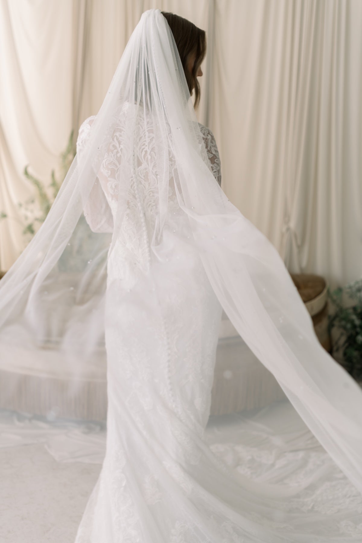 Single tier veil - Soft Italian tulle bridal veil with crystals and pearls