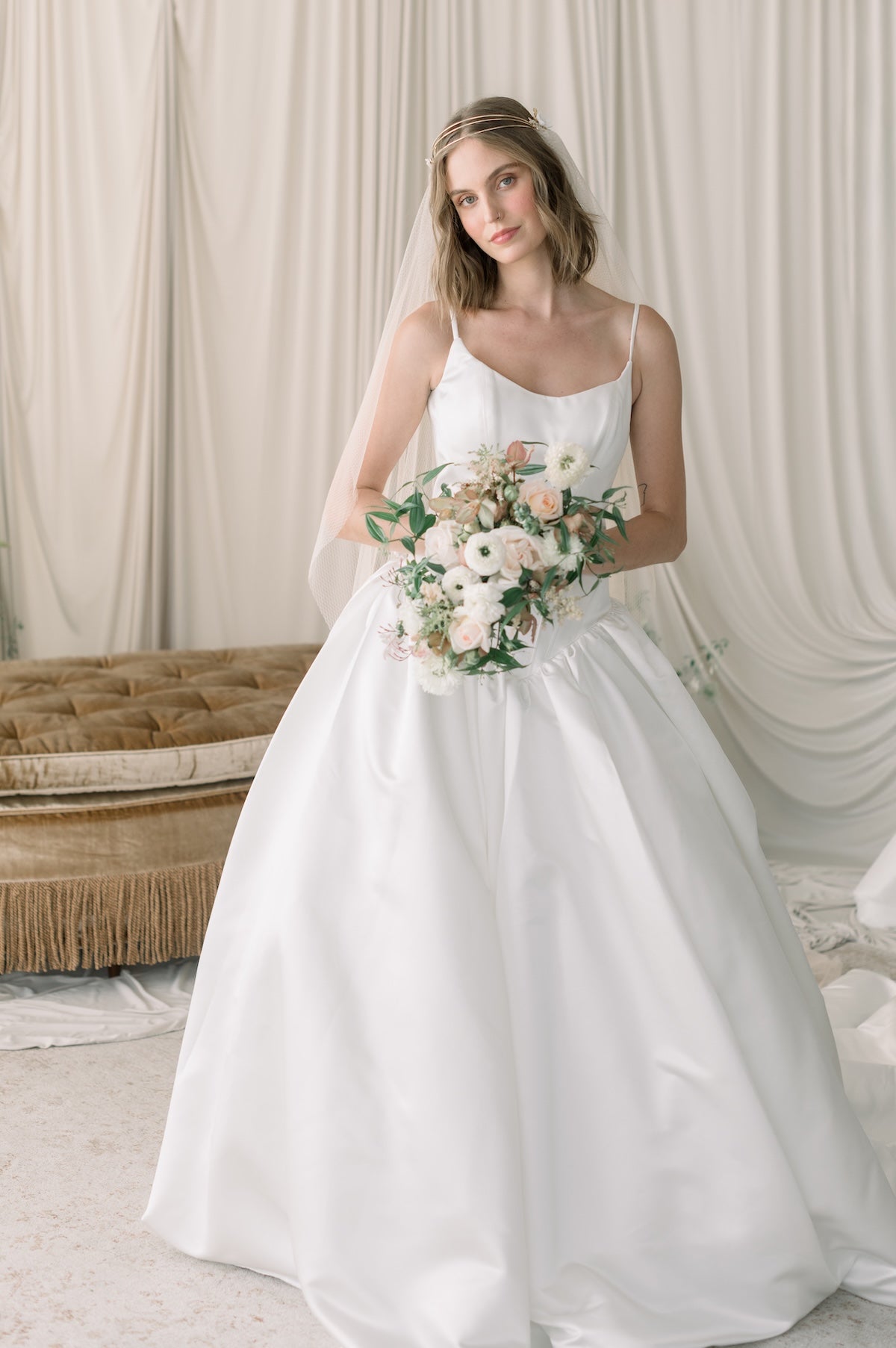 Champagne and Gold Bridal Veil | Floral Crown Veil | Gold Halo
