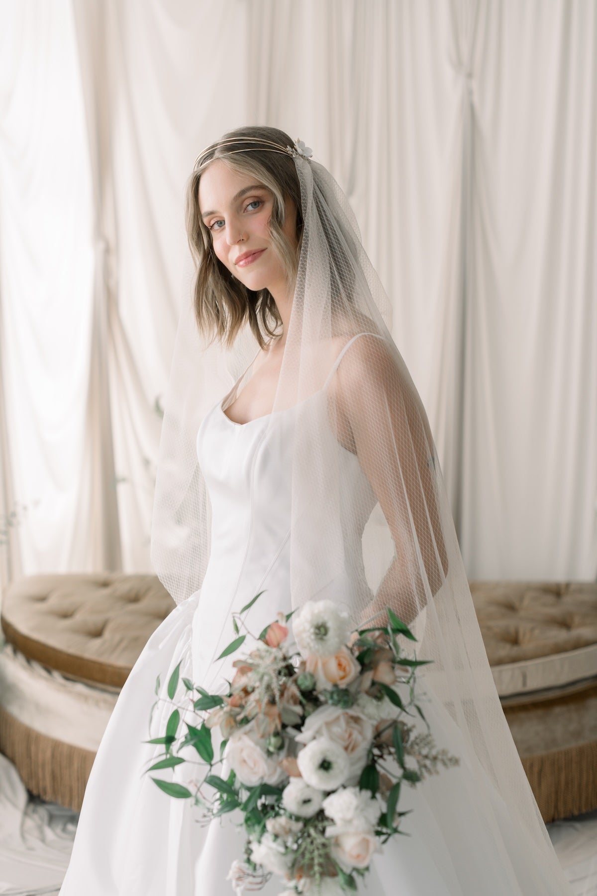 Champagne and Gold Bridal Veil | Floral Crown Veil | Gold Halo Wedding Veil