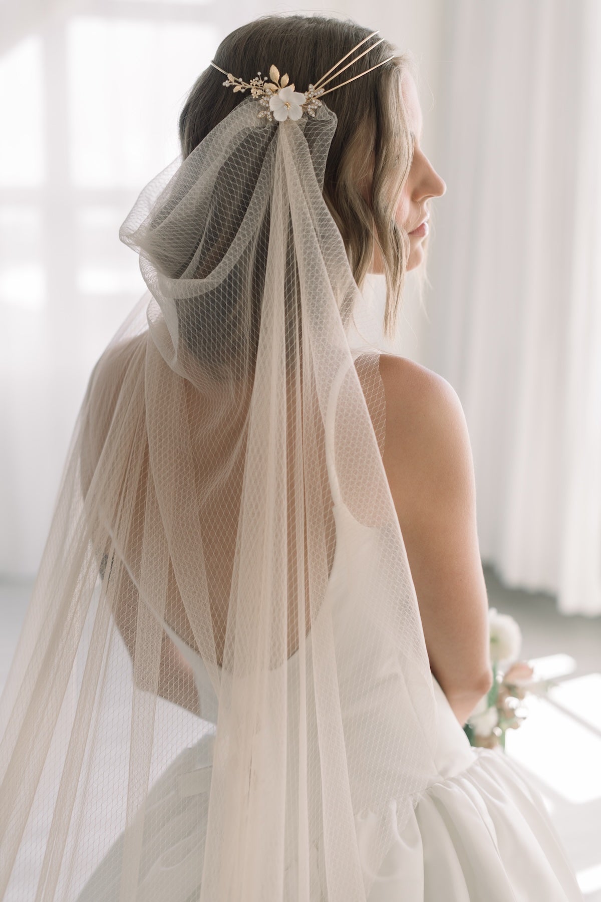 Champagne and Gold Bridal Veil | Floral Crown Veil | Gold Halo