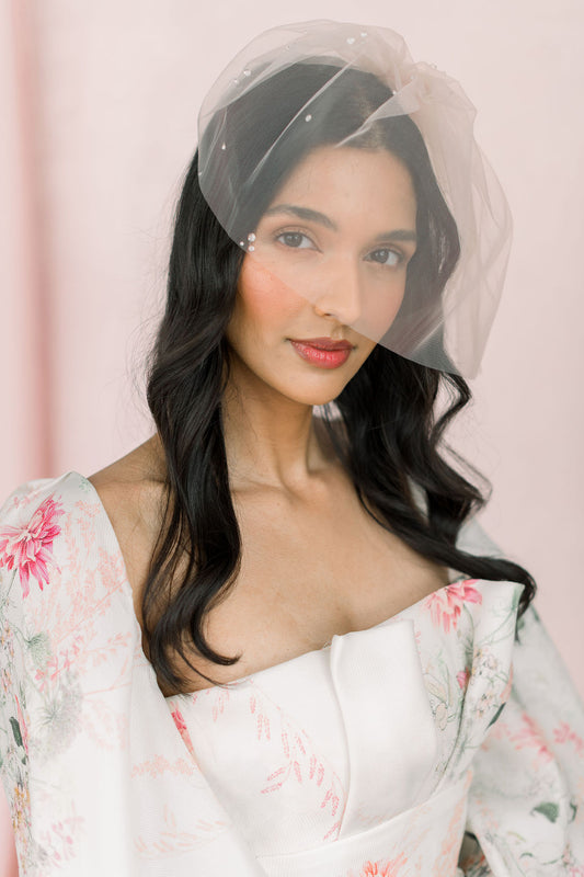 Birdcage veil - Dew drop clustered - Italian matte tulle veil