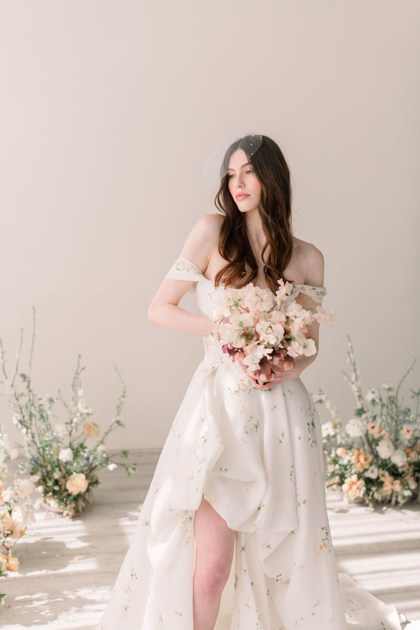 Tulle Birdcage Veil with Crystals and Pearls - ANNABELL main image 0
