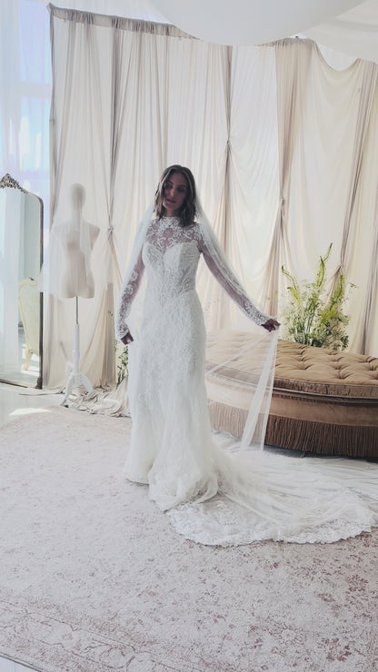 Single tier veil - Soft Italian tulle bridal veil with crystals and pearls