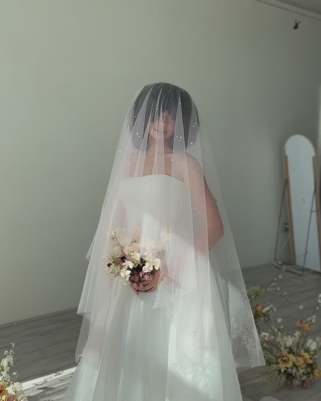 Blush bridal veil
