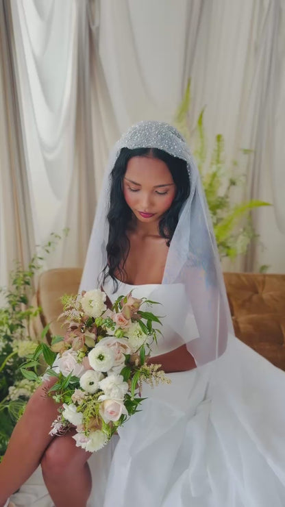 Juliet veil - Sequin, crystal and pearl wedding veil - Italian tulle soft veil