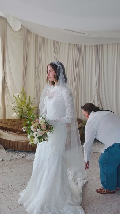 Juliet cap veil - lace cap - Soft tulle bridal veil