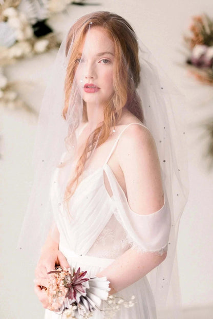 Blusher illusion tulle bridal veil with crystals - ready to ship Tessa Kim