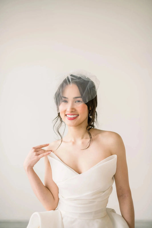 Bridal tulle birdcage veil with light pearl accents - Ready to ship Tessa Kim