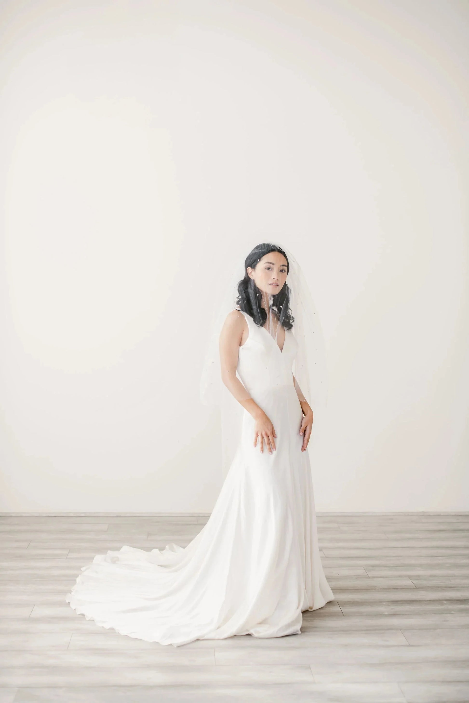 Crystal adorned illusion tulle veil with blusher - ready to ship Tessa Kim