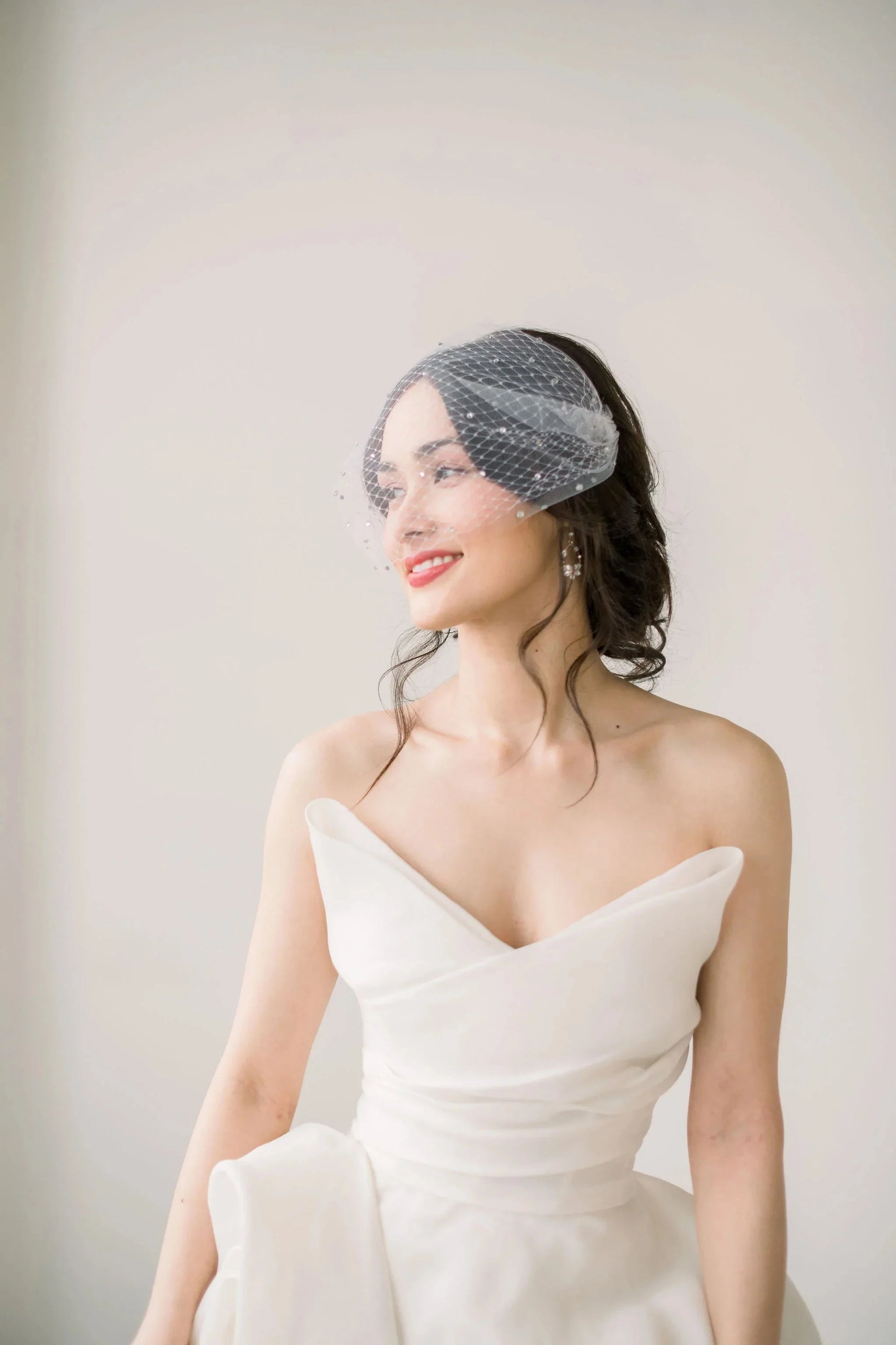 Double layer bandeau birdcage veil with crystals- ready to ship Tessa Kim