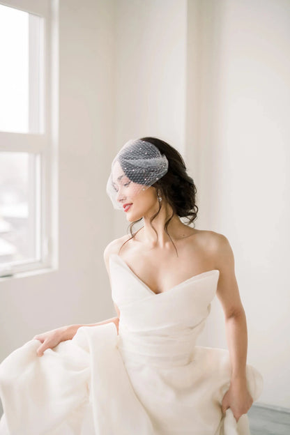 Double layer bandeau birdcage veil with crystals- ready to ship Tessa Kim