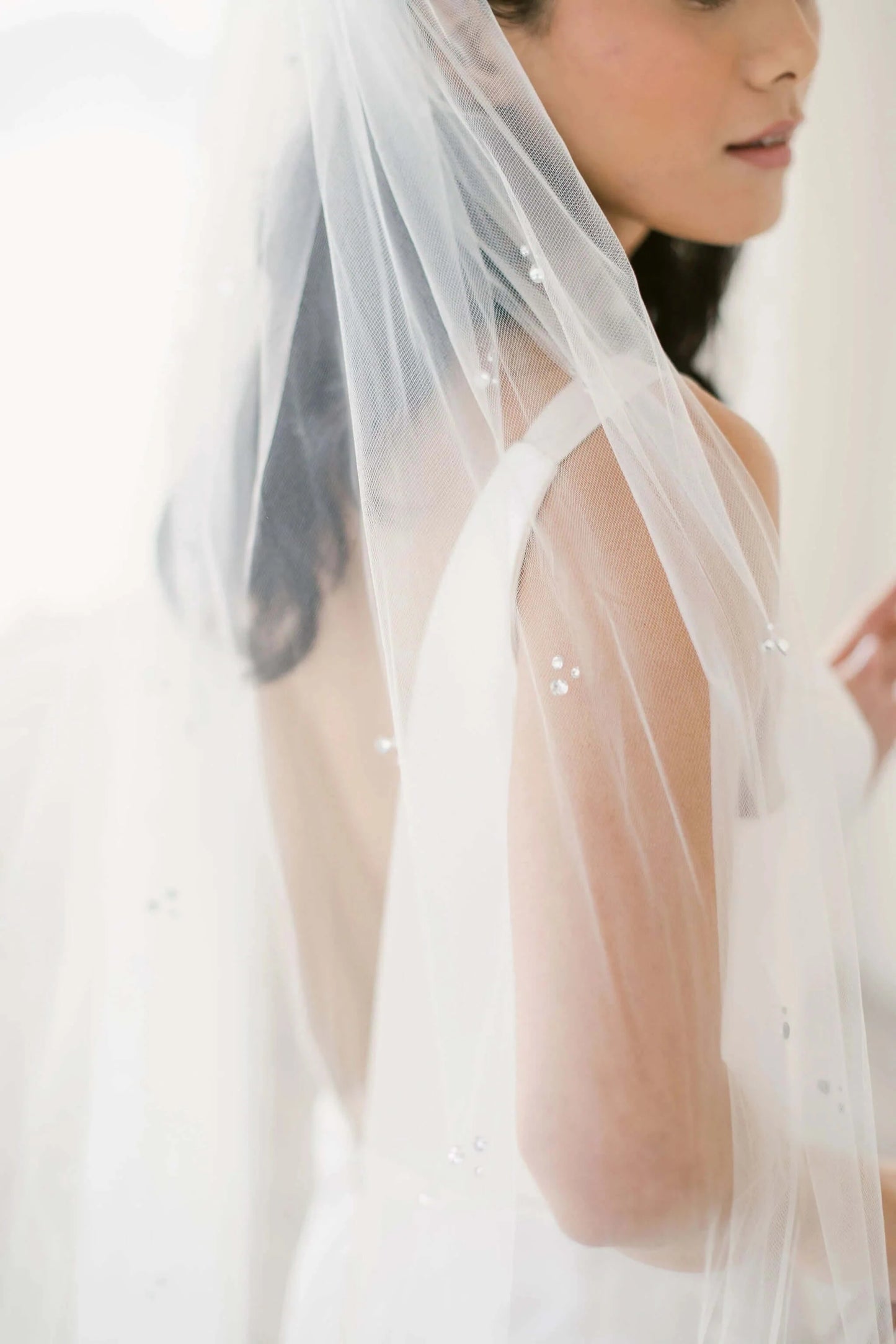 Illusion tulle veil with trio crystal accents - ready to ship Tessa Kim