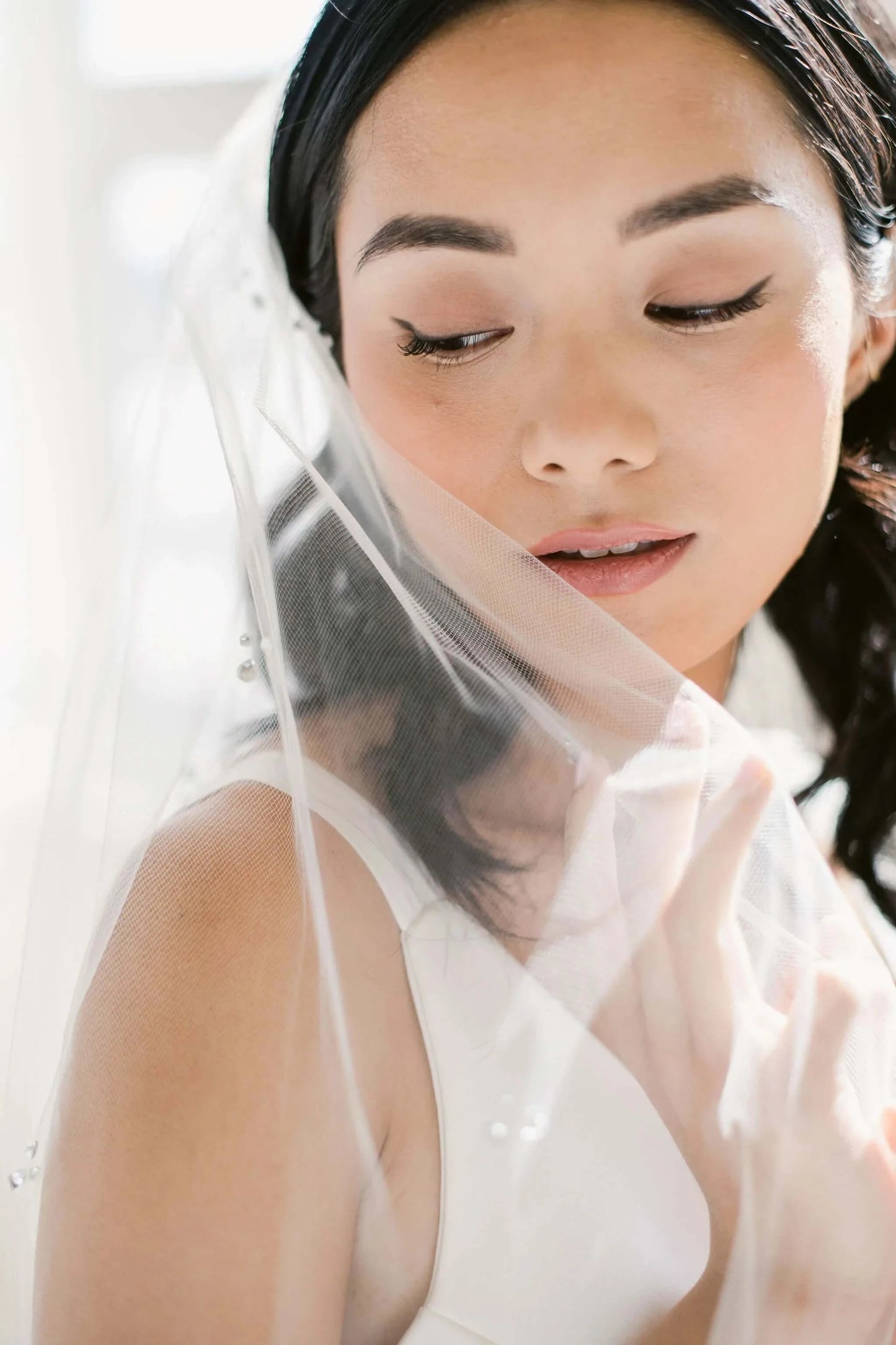 Illusion tulle veil with trio crystal accents - ready to ship Tessa Kim