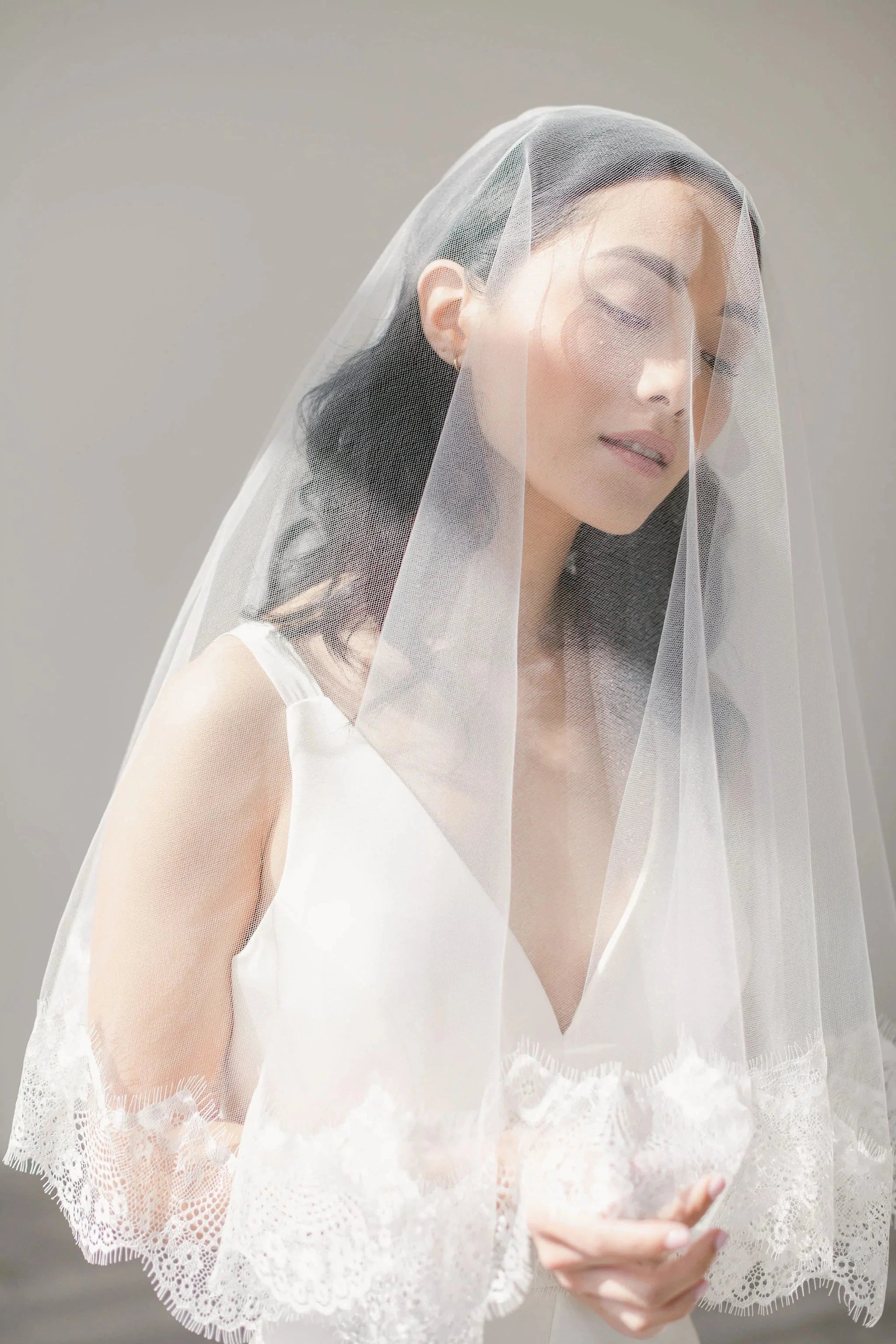 Royal Soft Tulle Wedding Veil with Lace Trimming