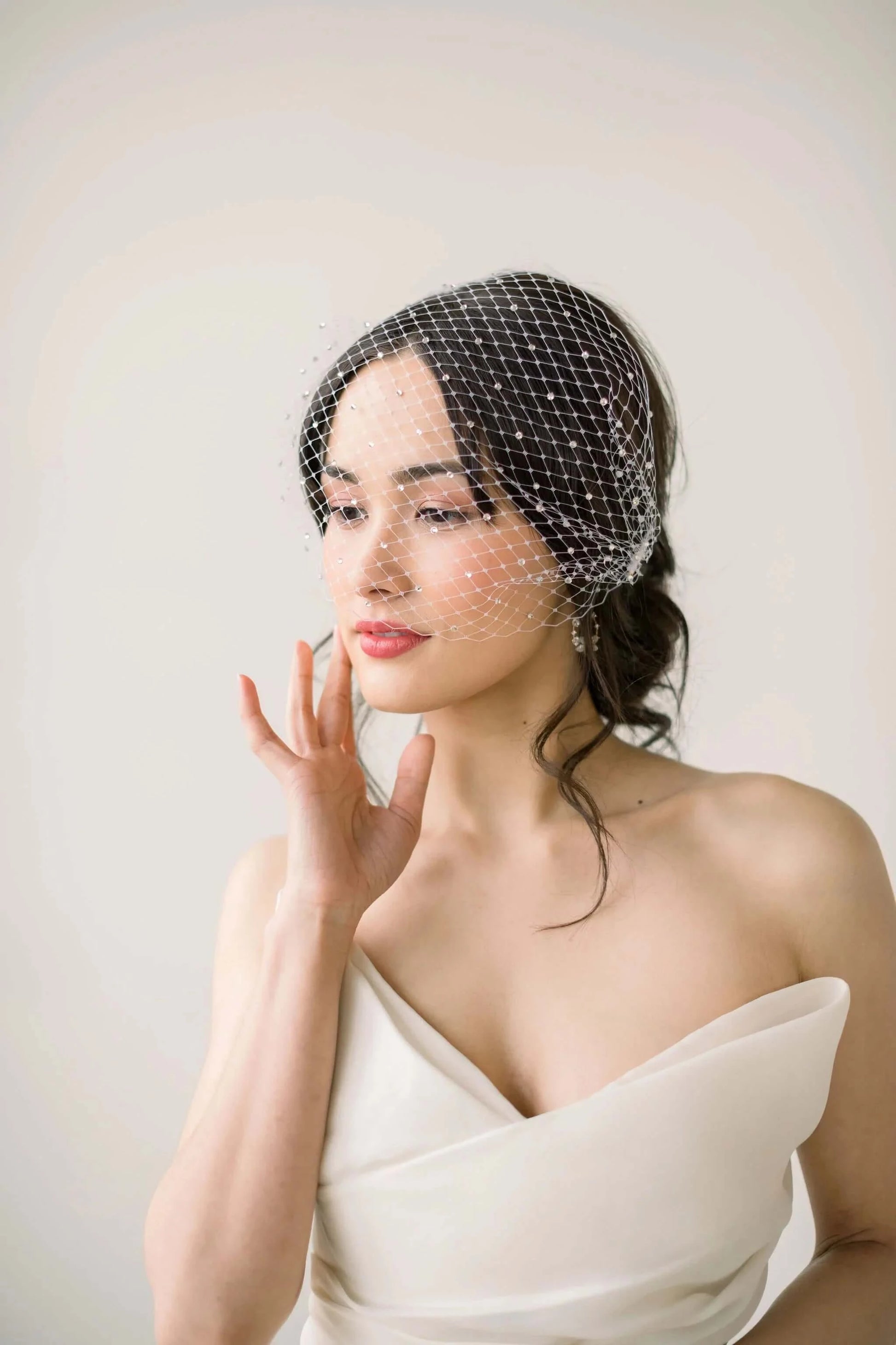 Mini birdcage veil with crystals - ready to ship