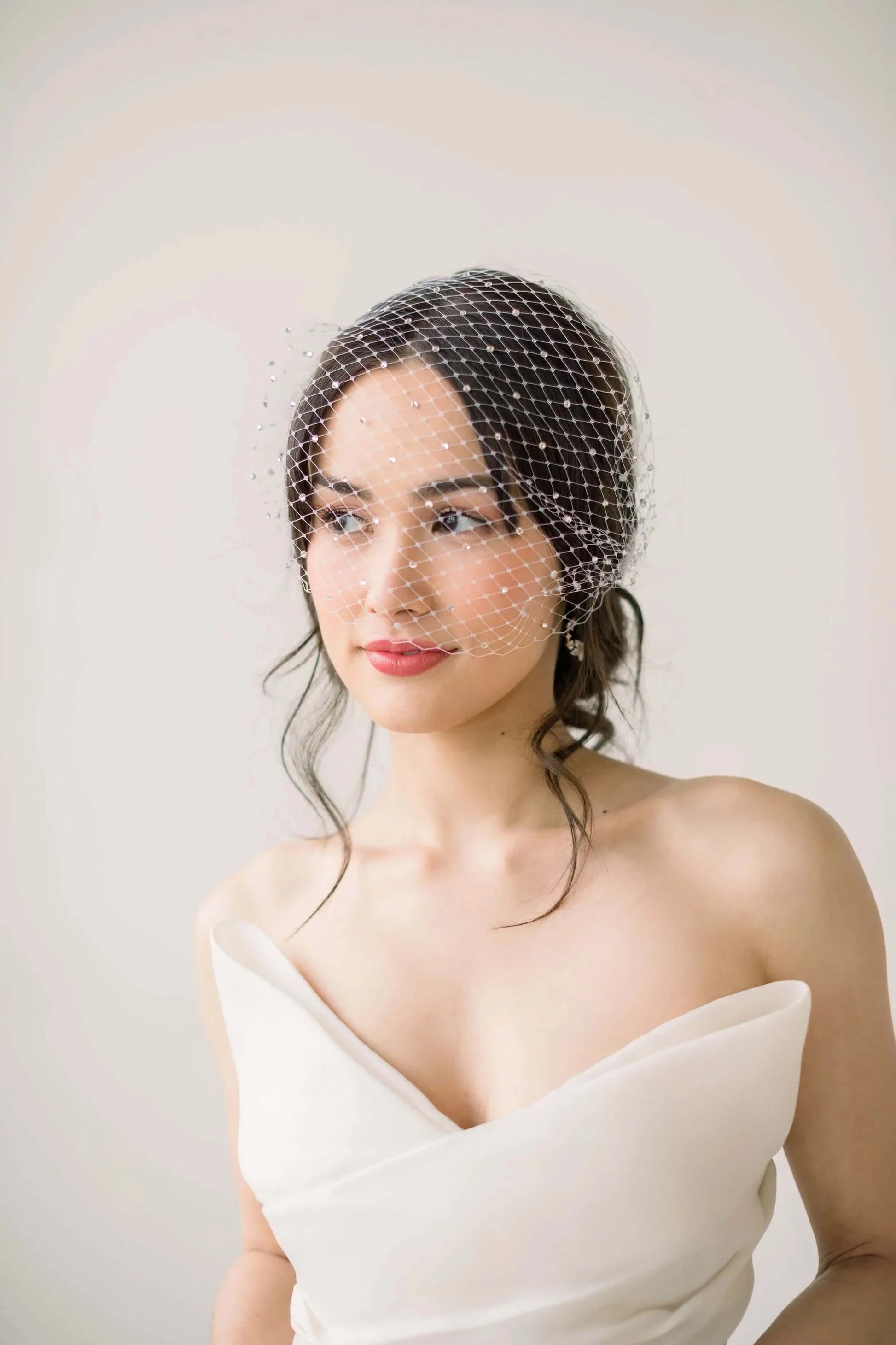 Luxe bridal bandeau birdcage veil with crystals - Ready to ship Tessa Kim