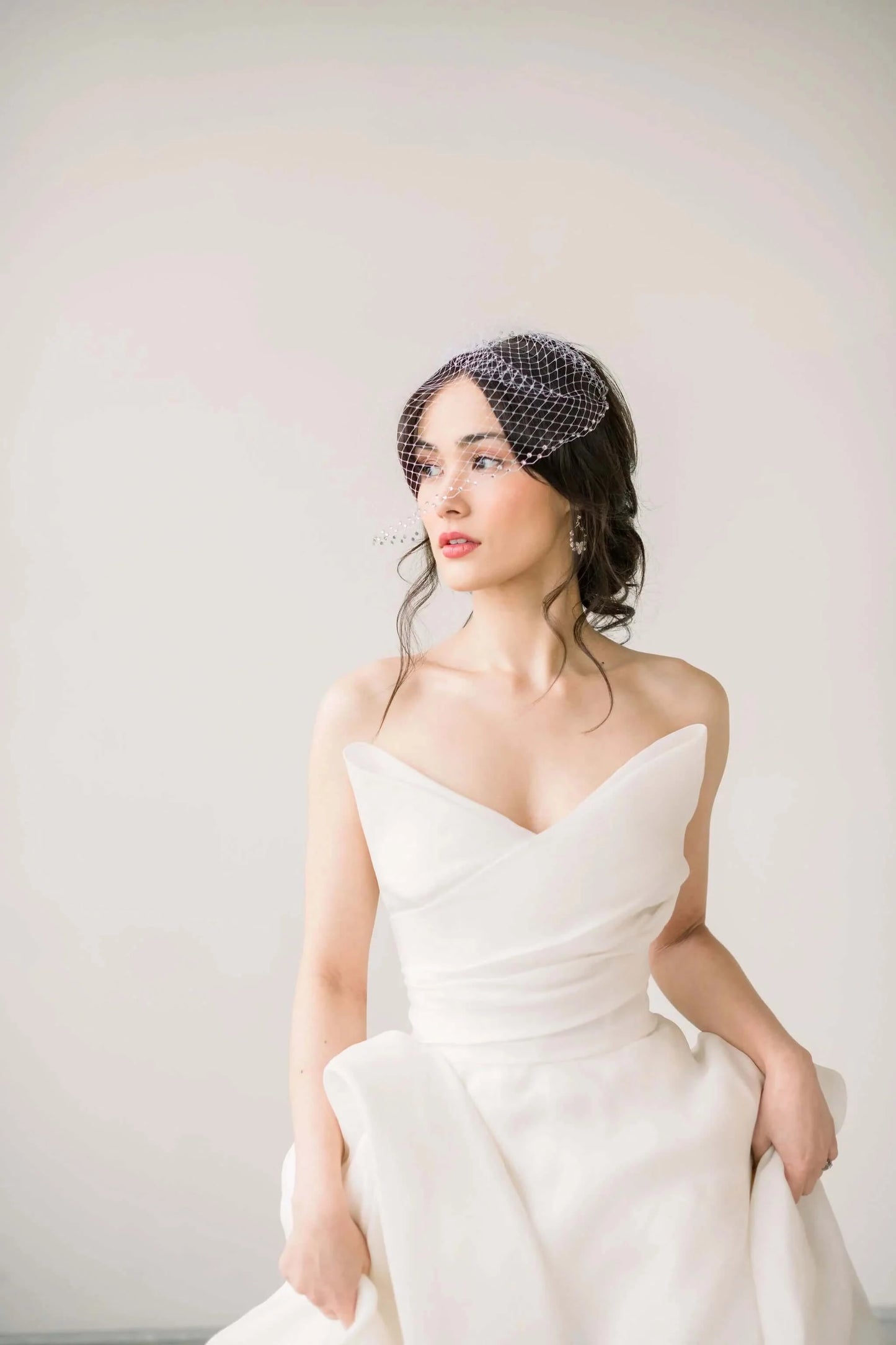 Luxe bridal birdcage veil with crystal edge - Ready to ship Tessa Kim