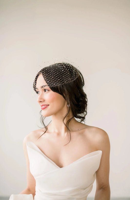 Luxe bridal birdcage veil with crystals - Ready to ship Tessa Kim