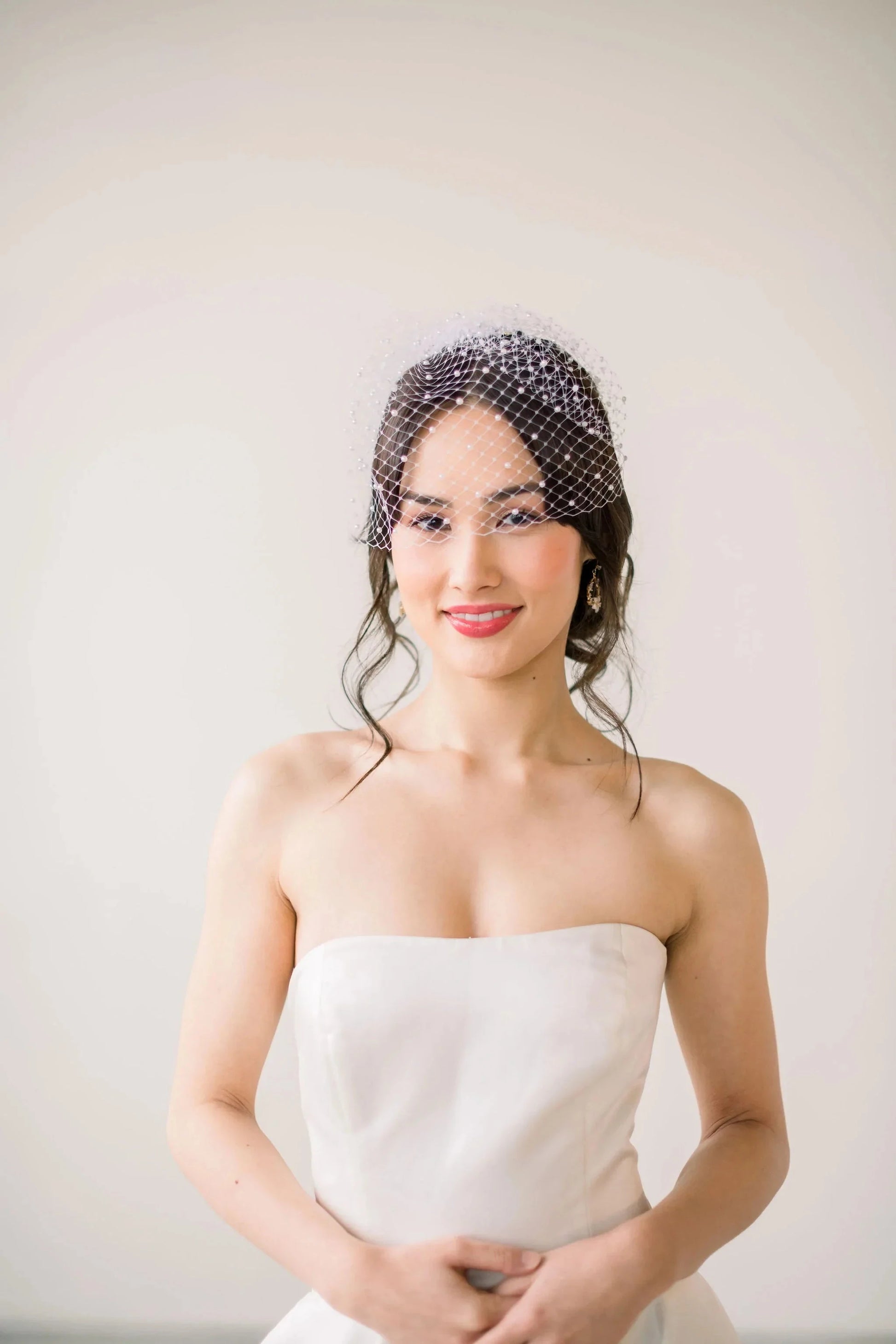 Luxe bridal birdcage veil with pearls - Ready to ship Tessa Kim