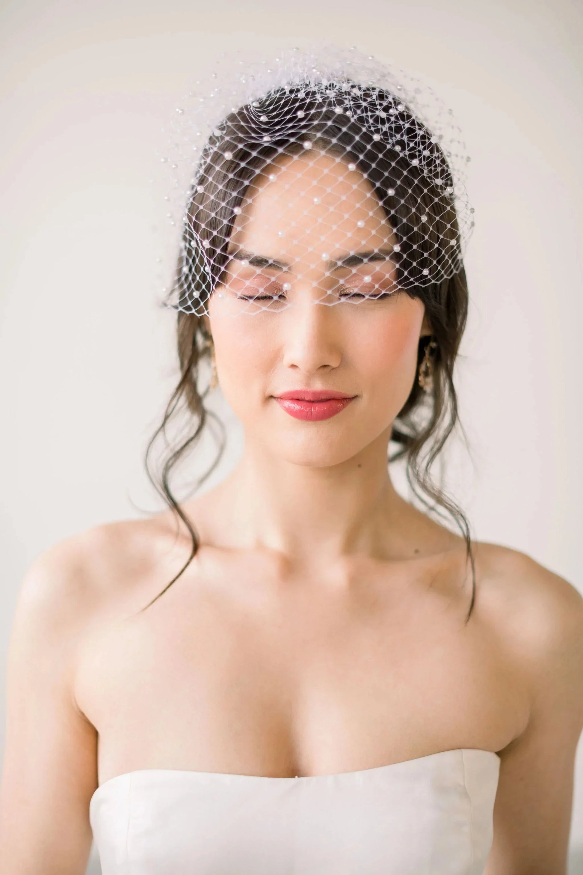 Luxe bridal birdcage veil with pearls - Ready to ship Tessa Kim
