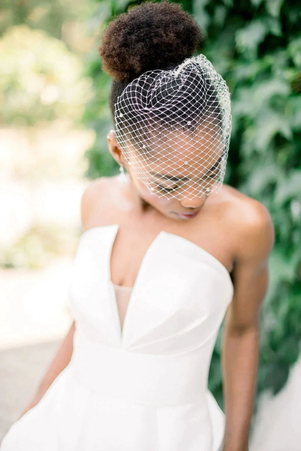 Tessa Kim Mini Birdcage Veil with Crystals - Ready to Ship Champagne / Rose Gold Comb / Mini