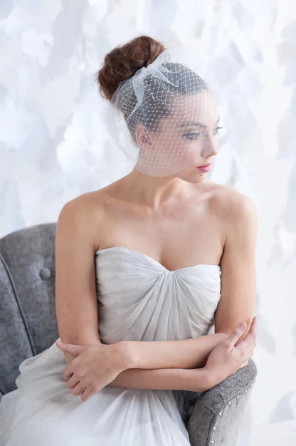 Tessa Kim Mini Birdcage Veil with Light Crystals White / Silver Comb