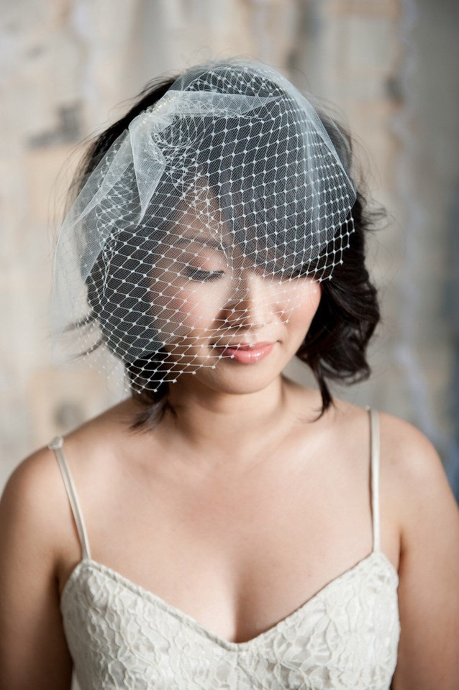 Mini double layer blusher birdcage veil - ready to ship Tessa Kim