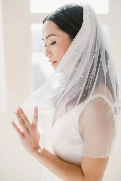 Pearl adorned Italian tulle bridal veil Tessa Kim